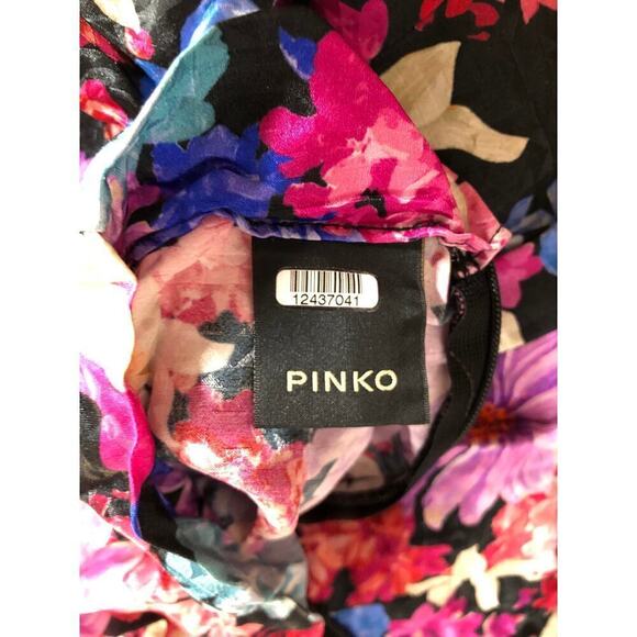 PINKO Dress Floral Silk Blend Long Sleeve Faux Wrap Sheath Mini Pink Multi Small - Picture 7 of 10